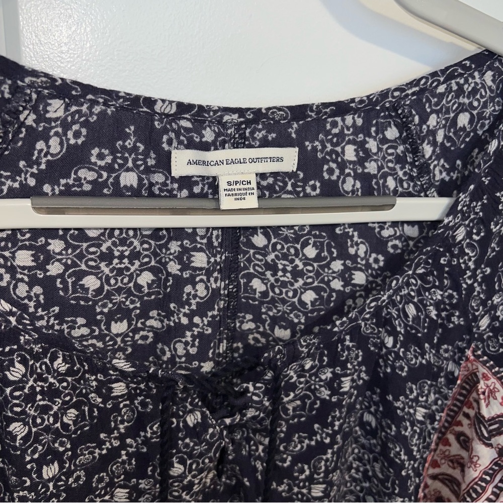 American Eagle Outfitters Navy and Red Printed Boho Tunic - Picture 4 of 8